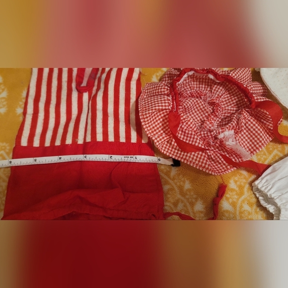 Vintage 60's Doll Dress And Bonnet With Accessories Red And White Checkered - Picture 15 of 16